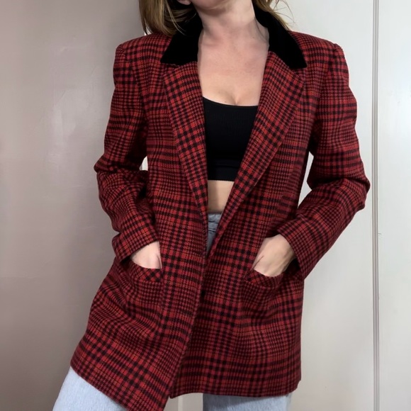 Vintage 1990s Wool Tartan Plaid Blazer - Picture 1 of 10